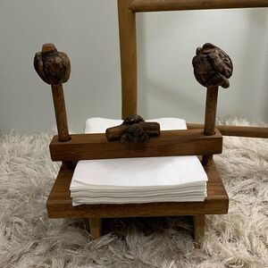 Vintage Wooden Napkin Holder With Burlwood Accents